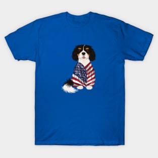 USA American Flag, Tri-Color Cavalier King Charles Spaniel T-Shirt